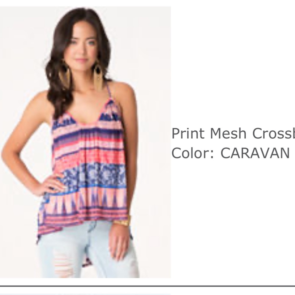 NWT New Bebe Mesh Crossback Mesh Tank Top